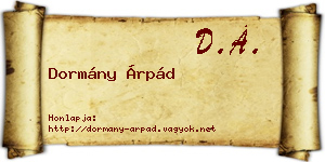 Dormány Árpád névjegykártya